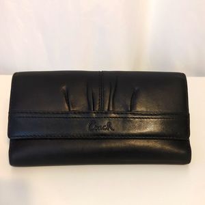 Black Leather Coach Tri-Fold Wallet